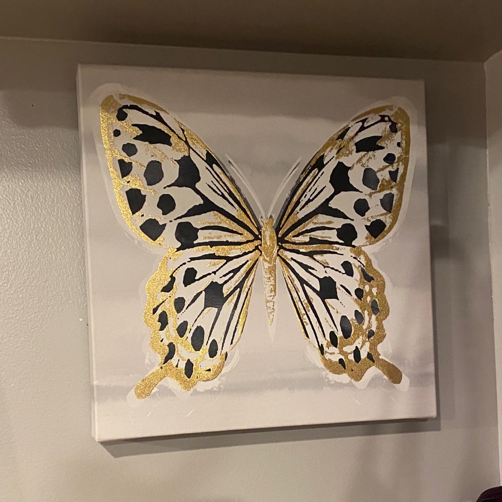 Oliver Gal Gold and Black Butterfly Canvas Wall Art small